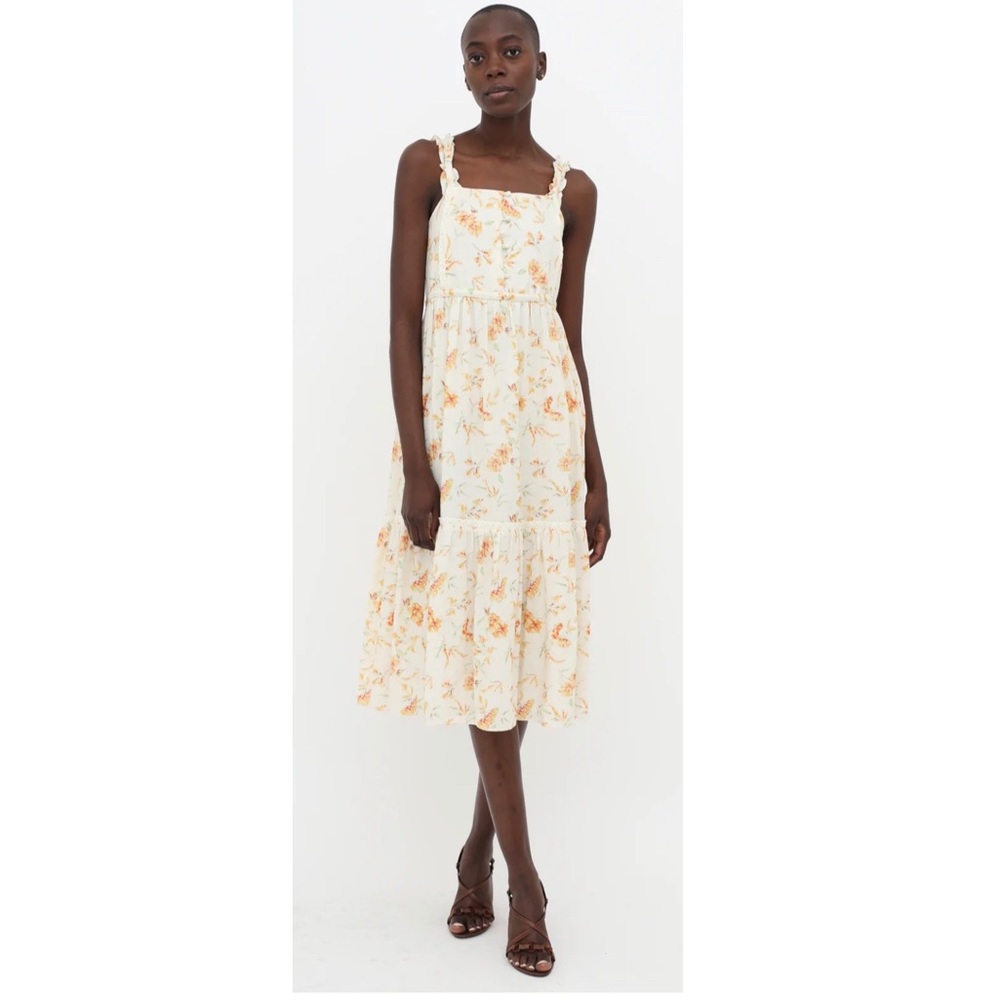 LoveShackFancy Ann cream Floral Midi Dress